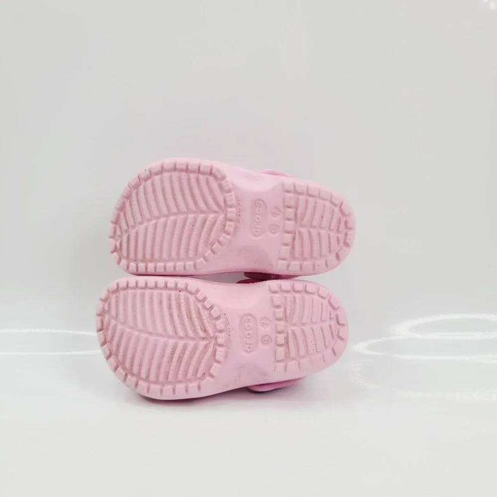 Crocs Girls' Candy Pink Classic Slip-On Clogs w/ Ice-cream Flamingo Charm Size 7